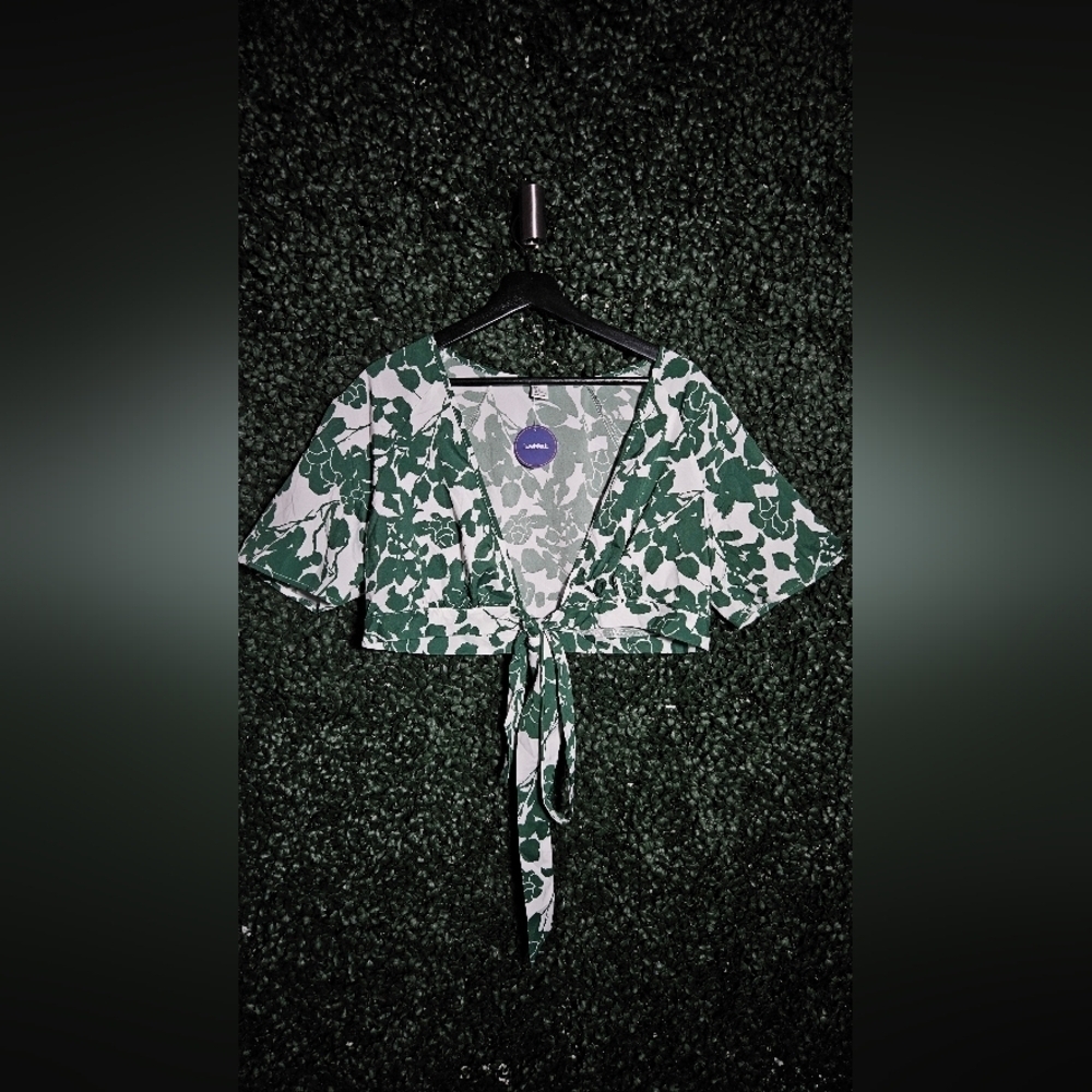 Floral Green Wrap Top